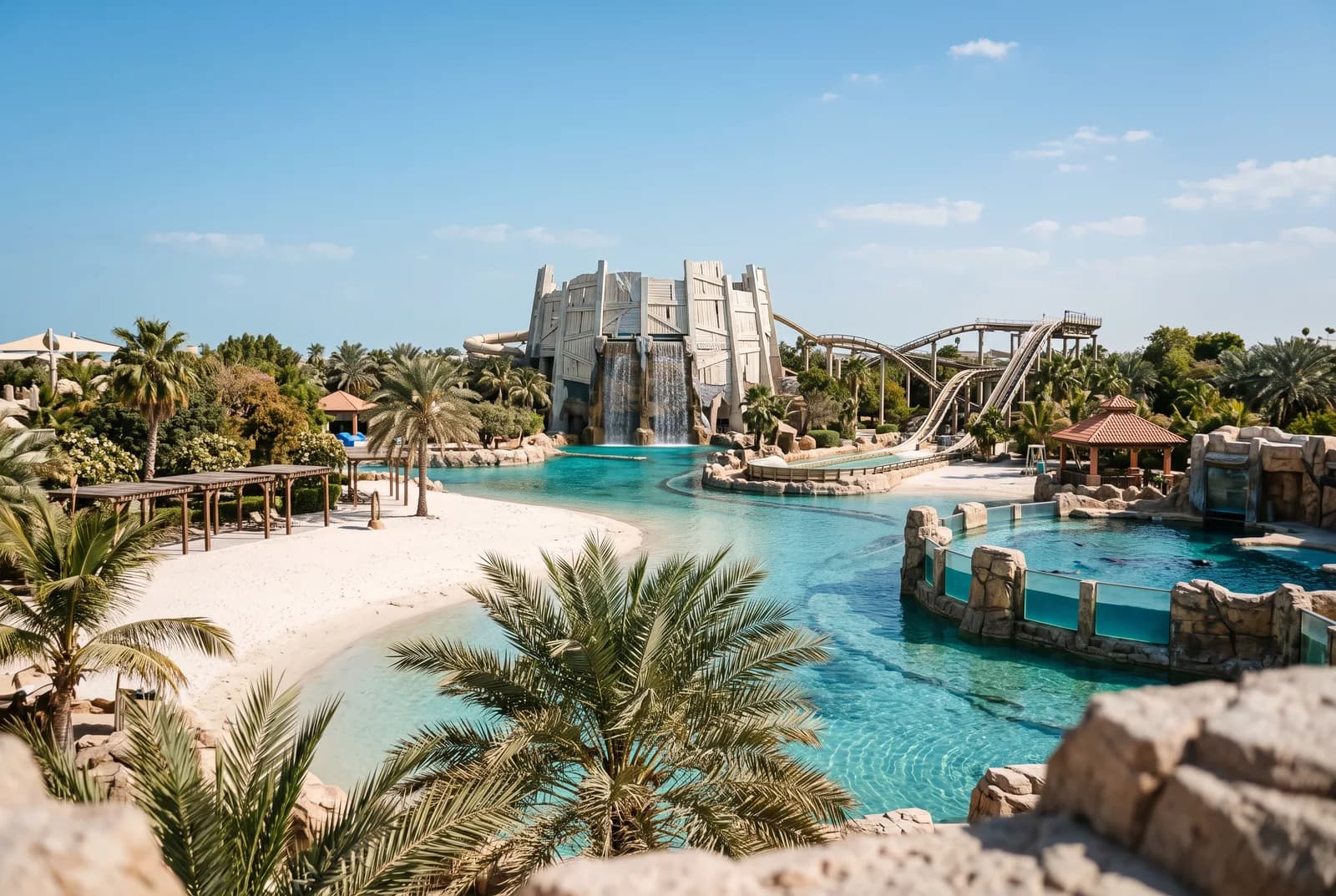 Океанариум SeaWorld Abu Dhabi с морскими обитателями за стеклом